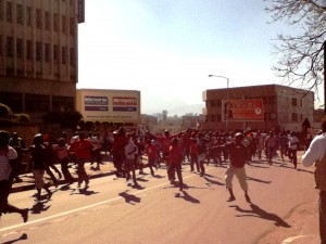 Demonstranten in Blantyre am heutigen Morgen